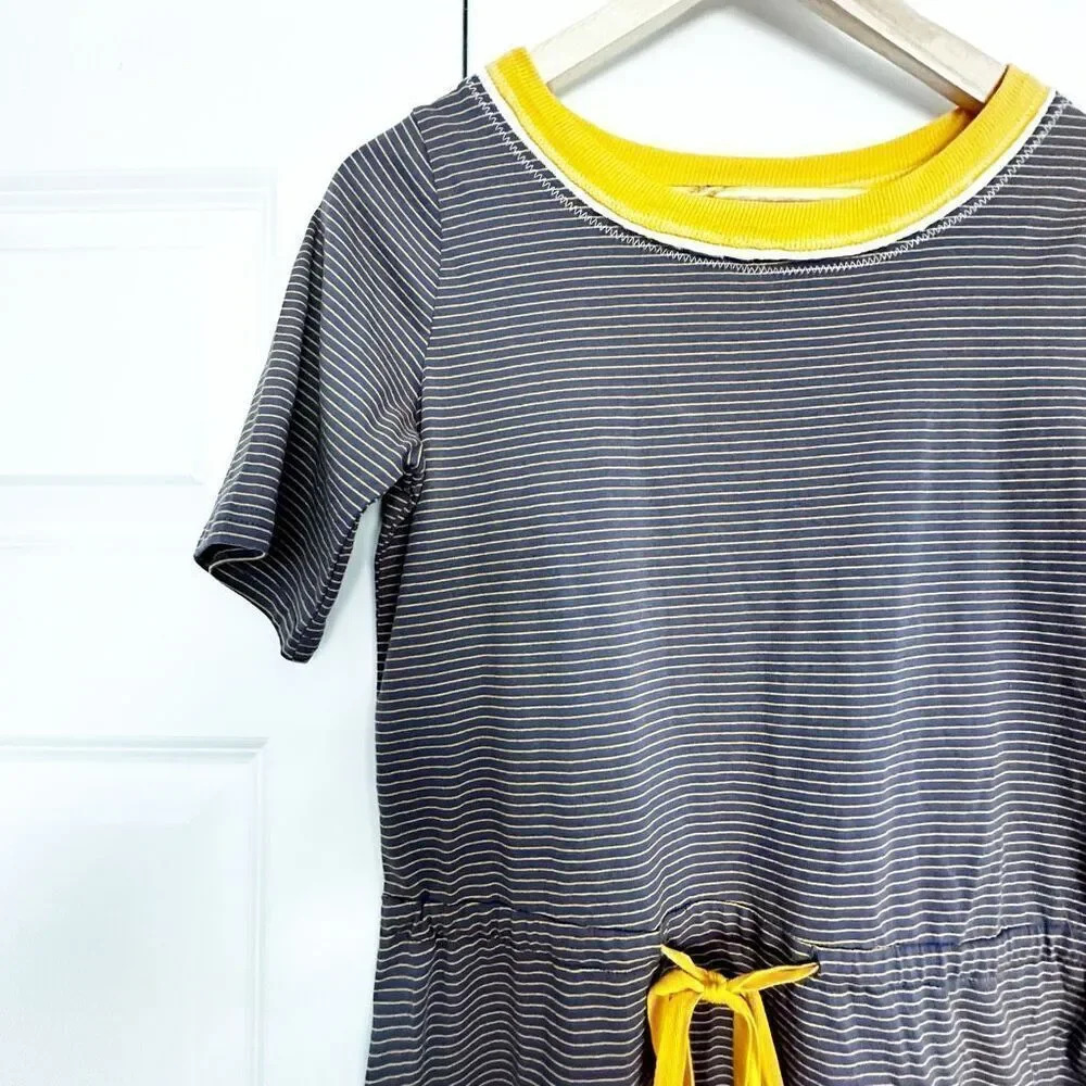 POLAGRAM | Charcoal Gray Yellow Striped Shirt Dress Tie Waist | Size Small